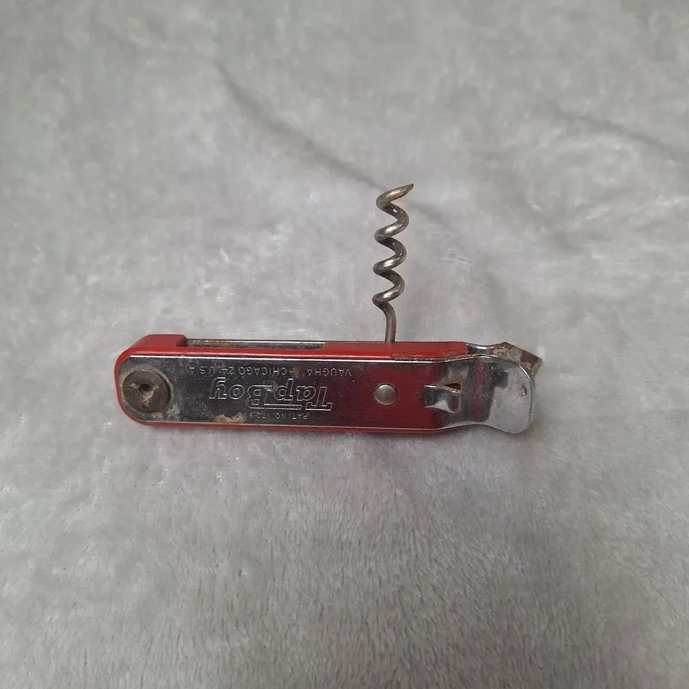 Vintage Vaughan Tap Boy Red Bottle Can Opener with Corkscrew Chicago USA